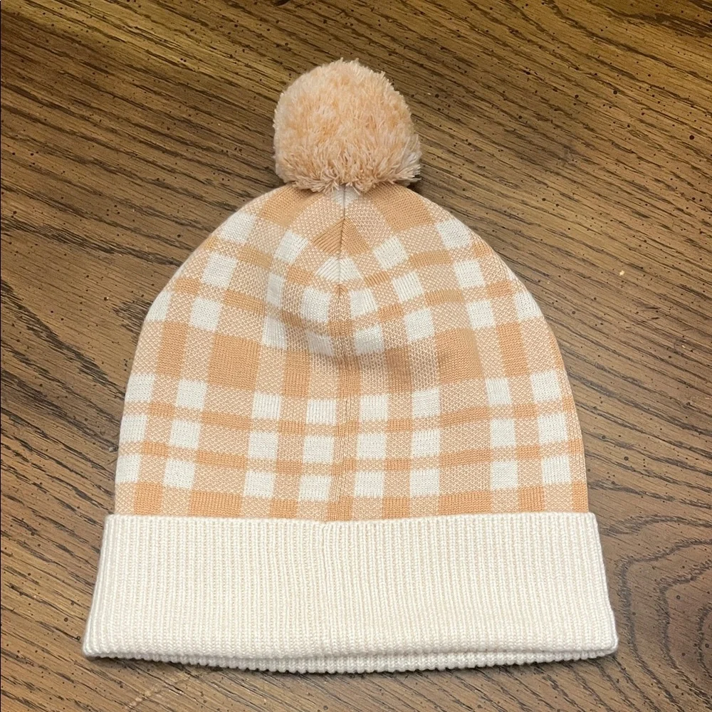 Coach Plaid‎ Beige and White Pom Pom Beanie